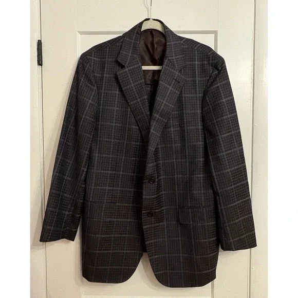 Canali Kei Men's Navy Windowpane 100% Wool Sport Coat Size 58 R (EU) 48 R (US) - Picture 1 of 9